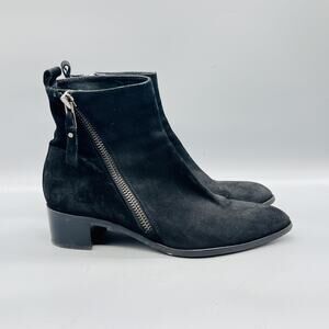 Billi Bi Boots Womens 9 Black Suede Ankle Side Zip Low Block Heel Booties Shoes